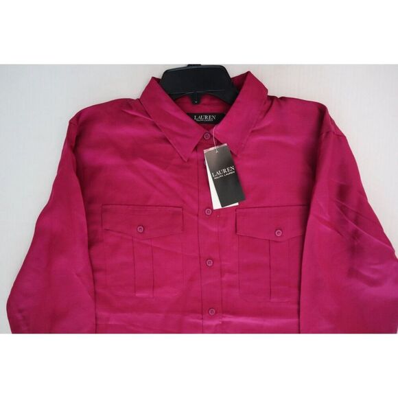 Lauren Ralph Lauren Women's Sz Large Fuchsia Berry Satin Shantung L/S Shirt - Picture 7 of 9